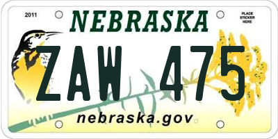 NE license plate ZAW475