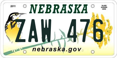 NE license plate ZAW476
