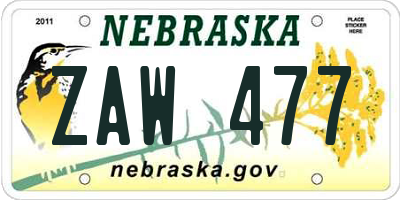 NE license plate ZAW477