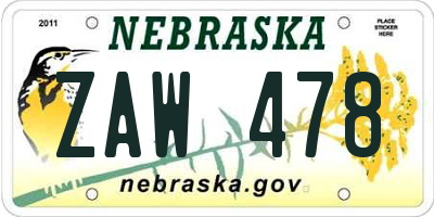 NE license plate ZAW478