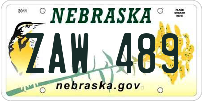NE license plate ZAW489