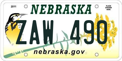 NE license plate ZAW490