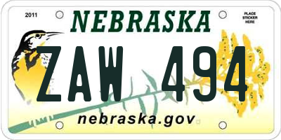 NE license plate ZAW494