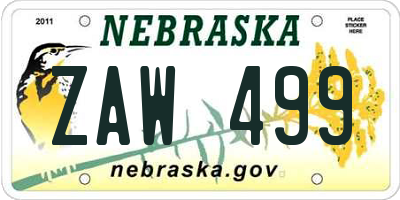 NE license plate ZAW499