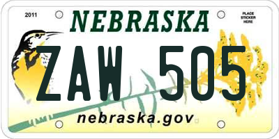 NE license plate ZAW505