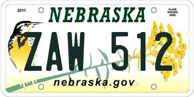 NE license plate ZAW512