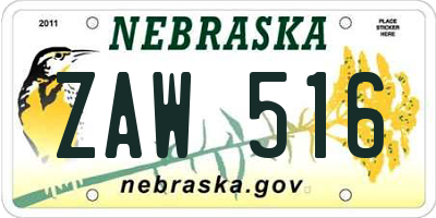 NE license plate ZAW516