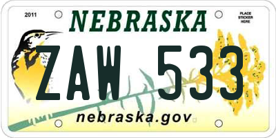 NE license plate ZAW533