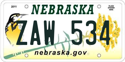 NE license plate ZAW534