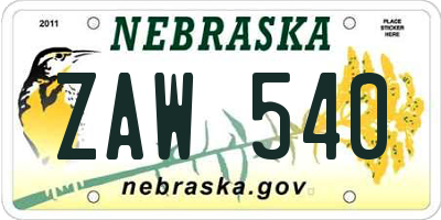 NE license plate ZAW540