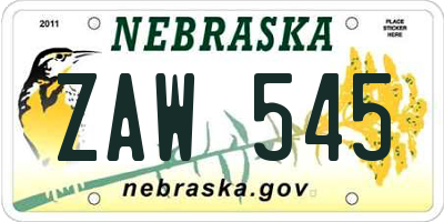 NE license plate ZAW545