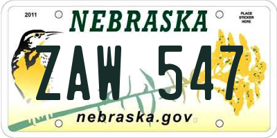 NE license plate ZAW547