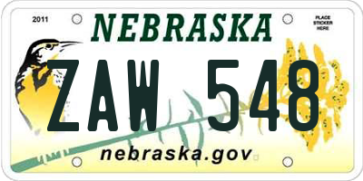 NE license plate ZAW548