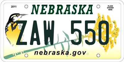 NE license plate ZAW550