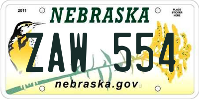 NE license plate ZAW554
