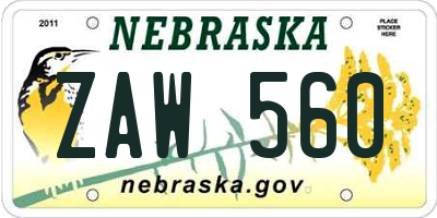 NE license plate ZAW560