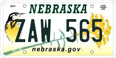 NE license plate ZAW565