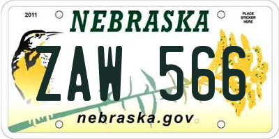 NE license plate ZAW566