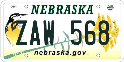 NE license plate ZAW568