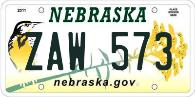NE license plate ZAW573