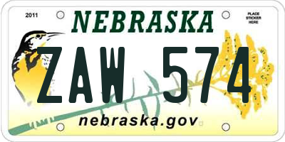 NE license plate ZAW574