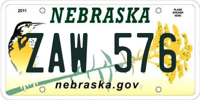 NE license plate ZAW576