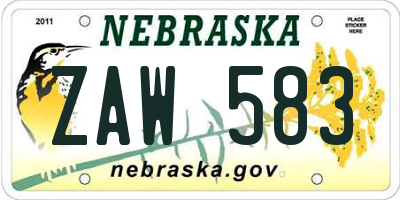NE license plate ZAW583
