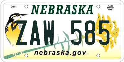 NE license plate ZAW585