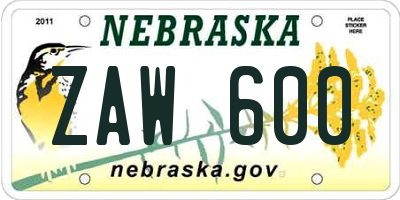 NE license plate ZAW600