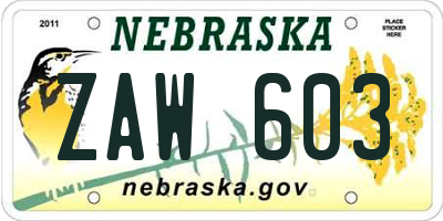 NE license plate ZAW603