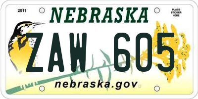 NE license plate ZAW605