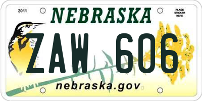 NE license plate ZAW606