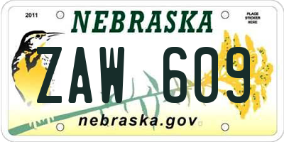 NE license plate ZAW609