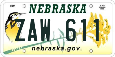 NE license plate ZAW611