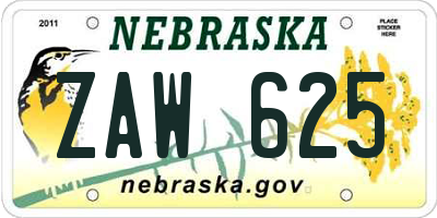 NE license plate ZAW625