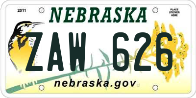 NE license plate ZAW626