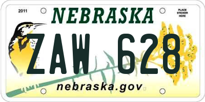 NE license plate ZAW628