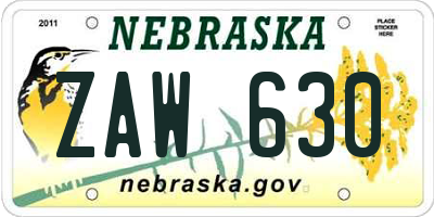NE license plate ZAW630