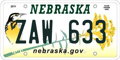 NE license plate ZAW633