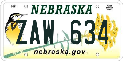 NE license plate ZAW634