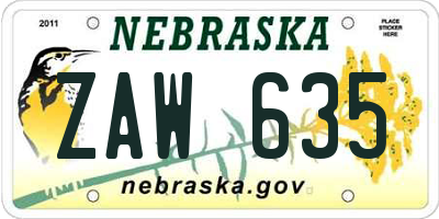 NE license plate ZAW635