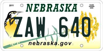 NE license plate ZAW640