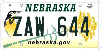 NE license plate ZAW644