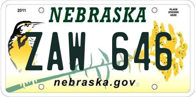 NE license plate ZAW646