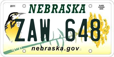 NE license plate ZAW648