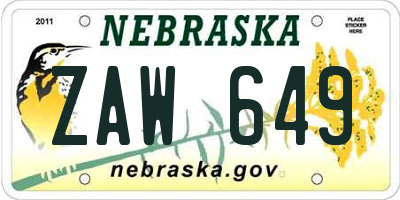 NE license plate ZAW649