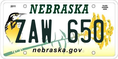 NE license plate ZAW650