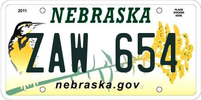 NE license plate ZAW654