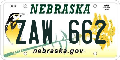NE license plate ZAW662