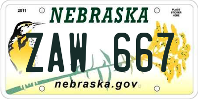 NE license plate ZAW667